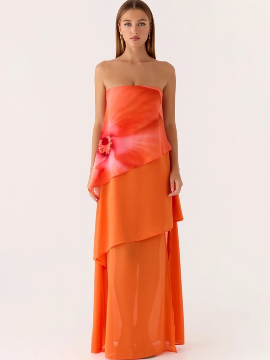 Peppermayo Dresses & Skirts - Strapless Orange Layered Evening Dress